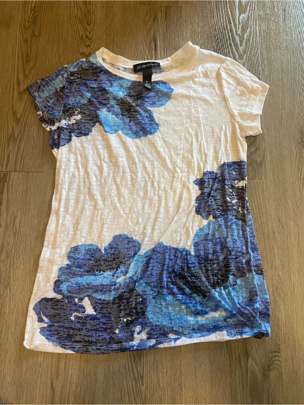 Blue Burnout Floral Short Sleeve Top